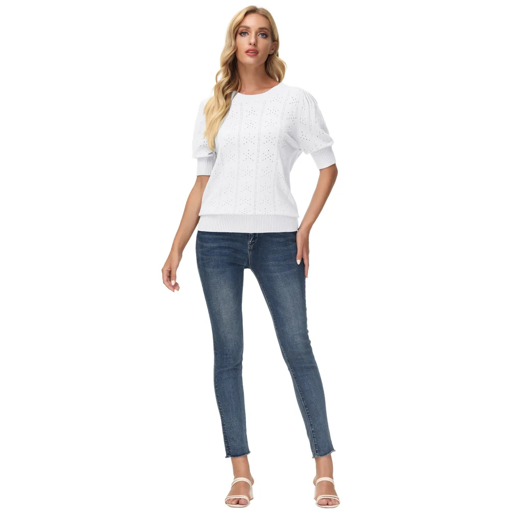 Женская рубашка GK с вырезами текстурированный свитер коротким рукавом и круглым