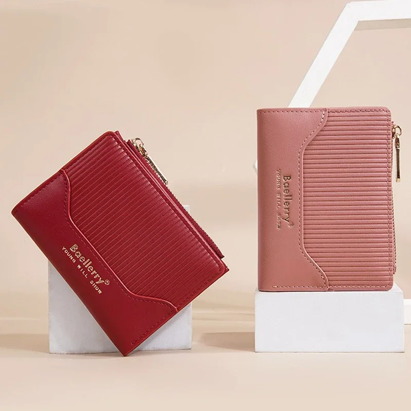 Женский короткий кошелек с тиснением в полоску дизайн для девочек на молнии