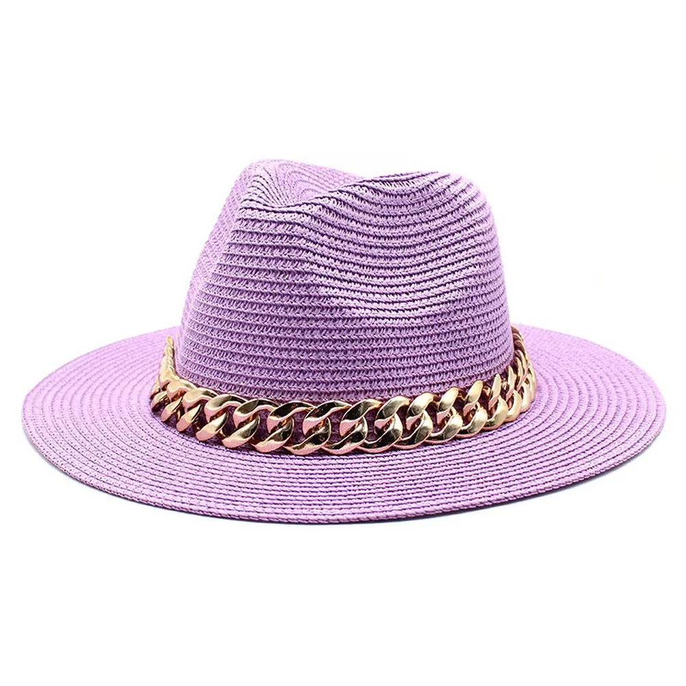 

Female Straw Sun Hats Colorful Ladies Cap Luxury Chain Decoration Shade Women Vacation Beach 56-58cm 2022 Fashion TY0063