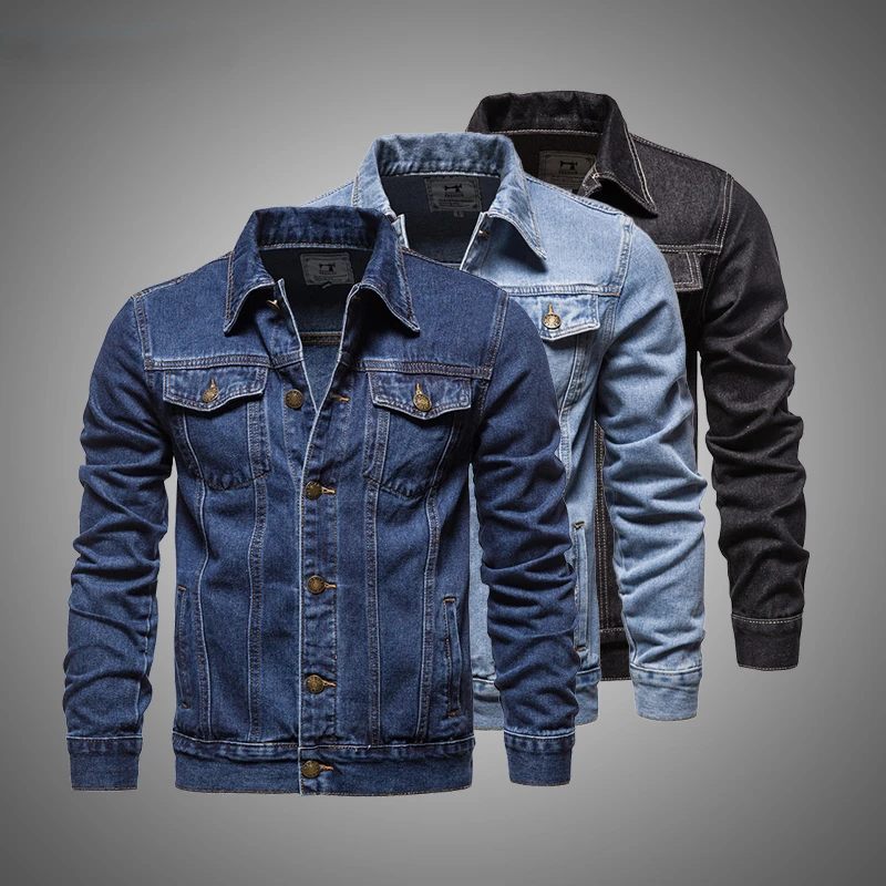 

Winter Men's Denim Jacket Casual Jeans Jacket 2021 Autumn Men Street Hip Hop Coat Solid Color Slim Bomber Jacket Mens Clothing