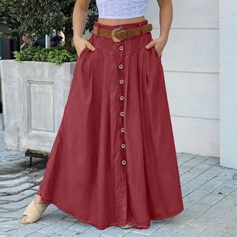 

Stylish Women's Skirts Spring High Wasit Solid Long Skirt Casual Buttons Down Faldas Saia Elegant Party Skirts Jupe Ropa Mujer