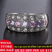 lmnzb fashion pink crystal ring tibetan silver jewelry aaa cz zircon rings for women trendy party jewelry gift anillos mujer