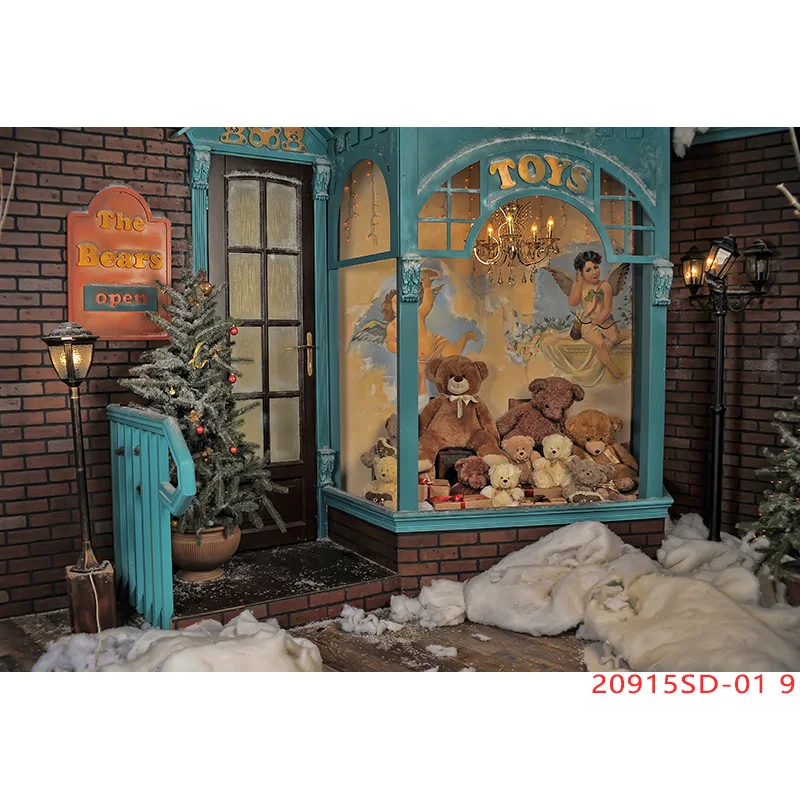 SHENGYONGBAO Christmas Tree Flower Wreath Wooden Gift Photography Backdrop Window Snowman Cinema New Year Background Prop GH-78