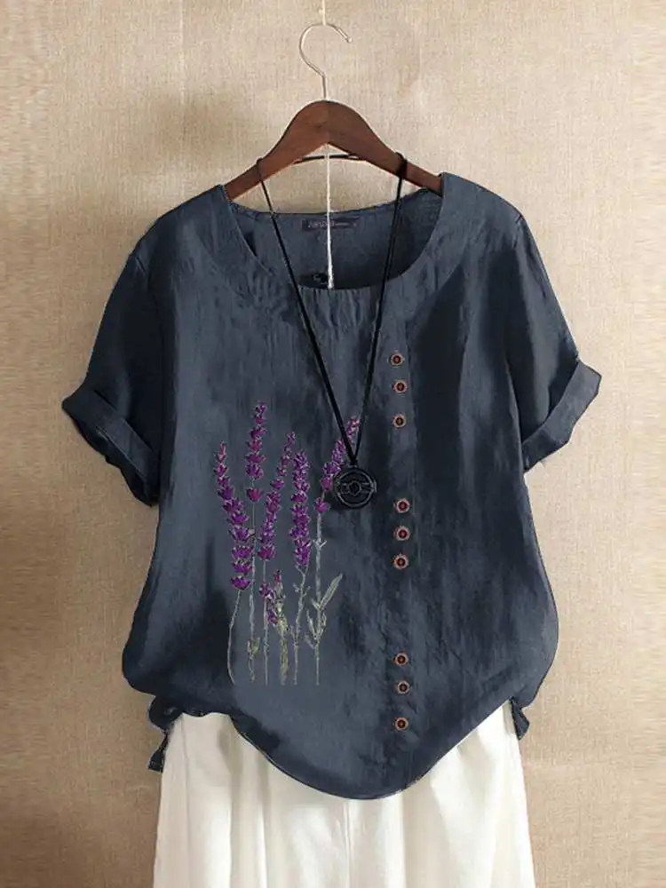 

Oversize Embroidery Blouse 2022 ZANZEA Women Summer Vintage Floral Tops Casual Beach Blusas O Neck Short Sleeve Cotton Shirt