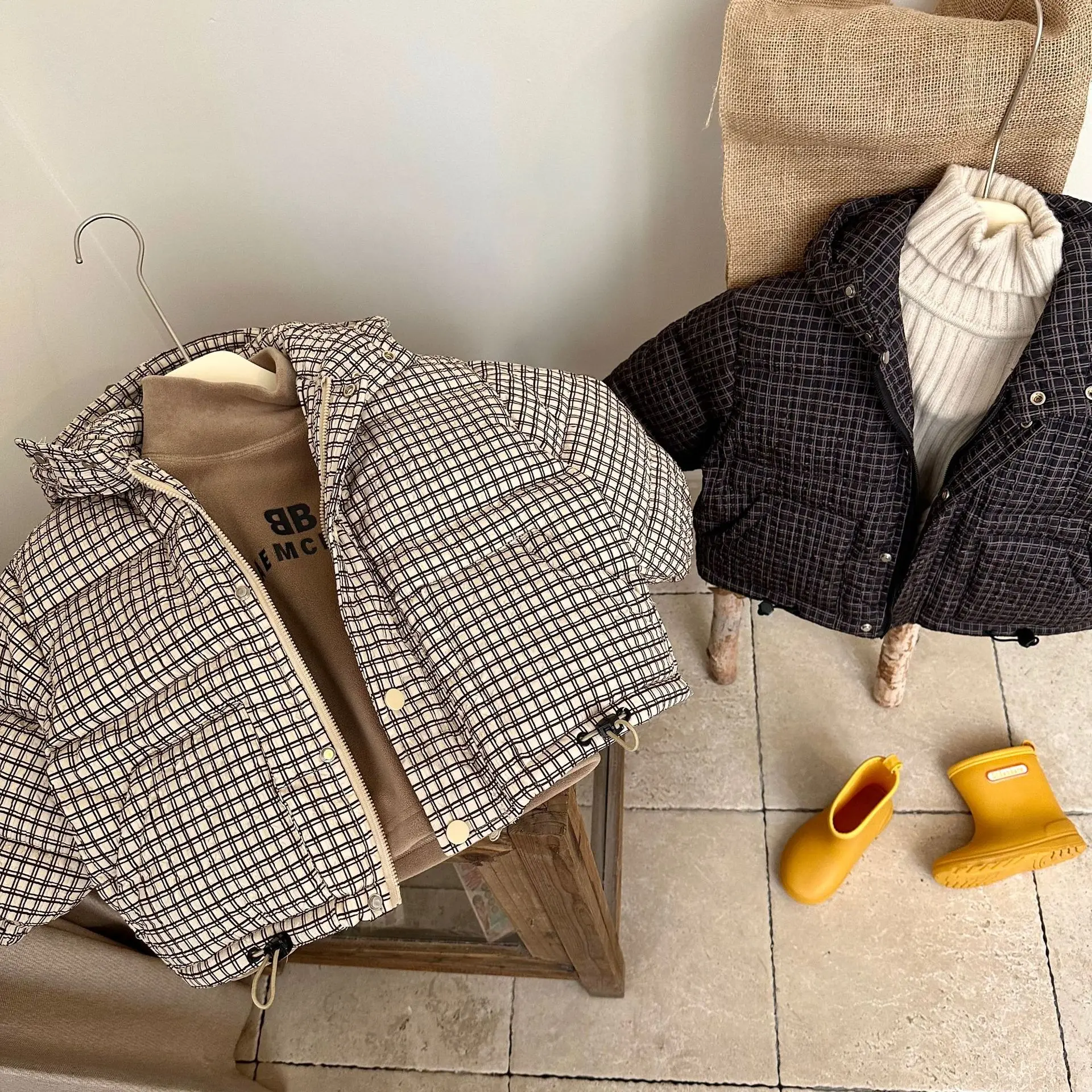 

Зимняя Повседневная клетчатая пуховая куртка с капюшоном для девочек и мальчиков 2022, детское плотное теплое пальто, верхняя одежда