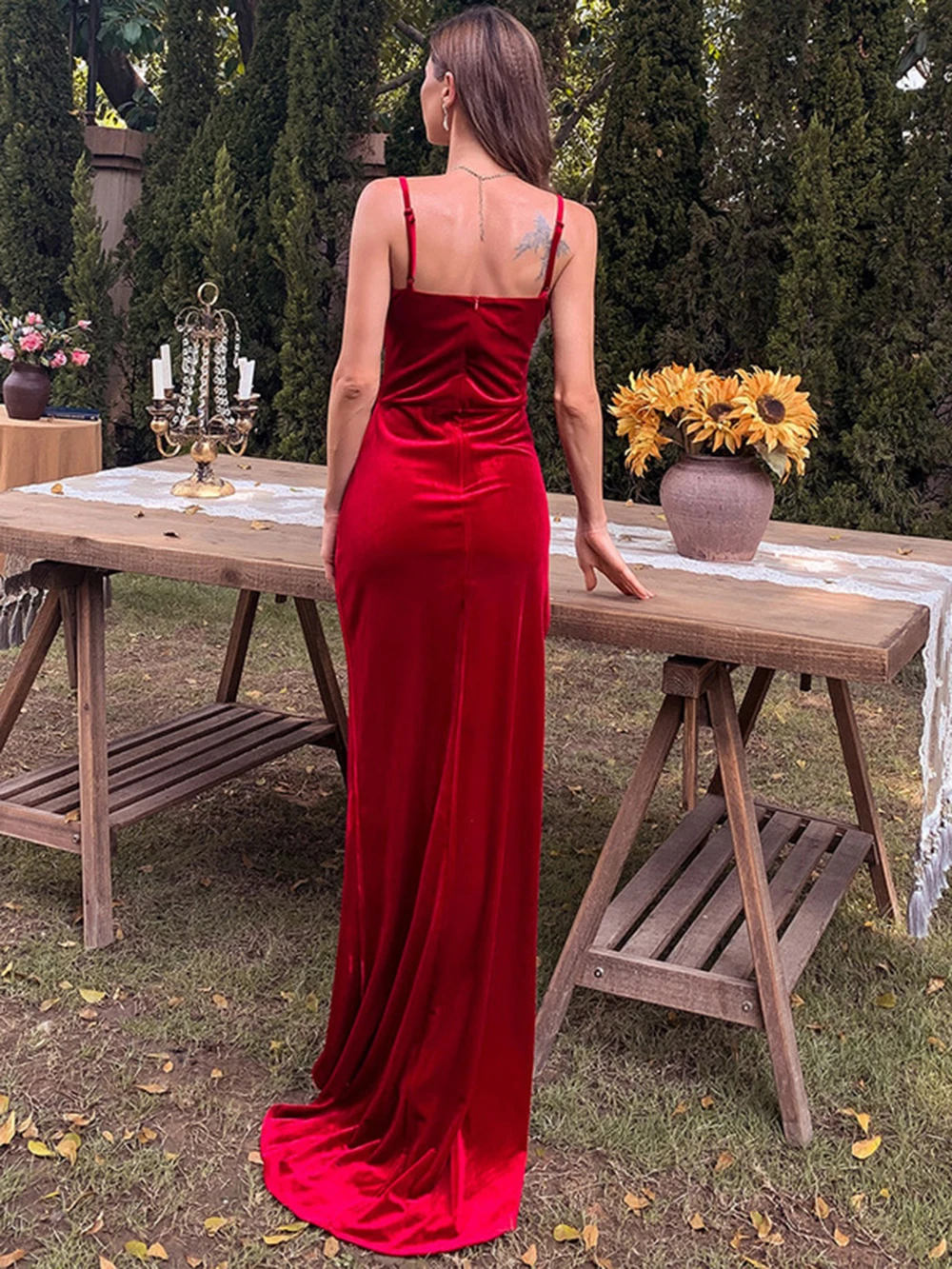 Luxury Burgundy Velvet Long Prom Dresses High Split Bodycon Sexy Party Club Dress Strapless Black Elegant Evening Dress