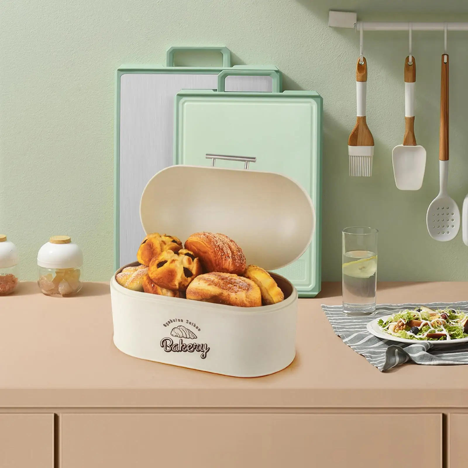 

Metal Bread Box Bin with Hinged Lid Farmhouse Bread Box for Home
