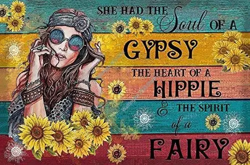 

She has gypsy soul hippie heart fairy spirit - printed wood plaque sign - hanging wood sign home decor + give away lanyard