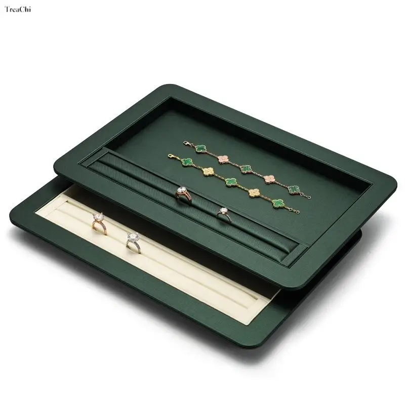 2022 Newly Leather Fabric Green Bracelet Display Trays Ring Bangle Organizer Stand Jewelry Display Props