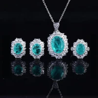 hoyon 18k white gold color paraiba gemstone stud earrings luxury high carbon diamond style necklace open adjustable ring jewelry