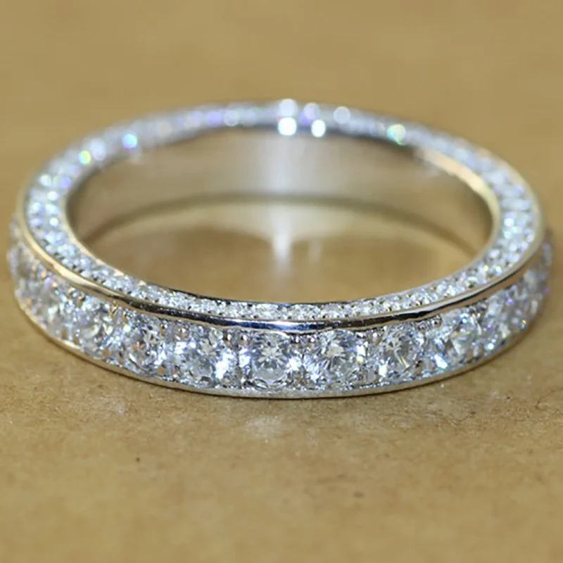 

Luxury Round Wedding Rings for Women Trendy Jewelry Metal Inlaid White Zircon Anniversary Party Engagement Ring