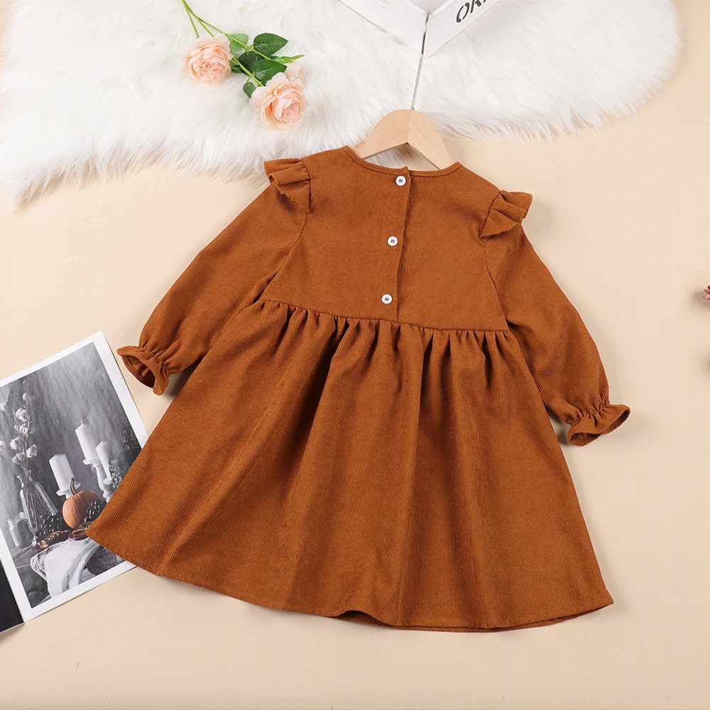 Bear Leader Baby Girls Clothes 2022 Autumn Round Neck New Solid Color Long Sleeve Casual Kids Party Princess Dresses Costumes