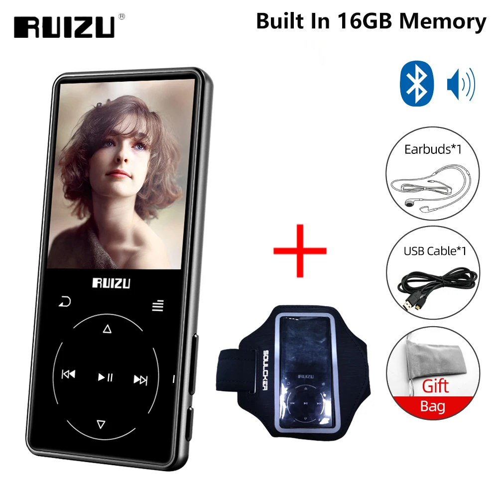 

RUIZU D16 Bluetooth MP3 Player With Speaker Hifi Music MP4 Players With Armband Sports Walkman FM Recorder E-Book Video Players