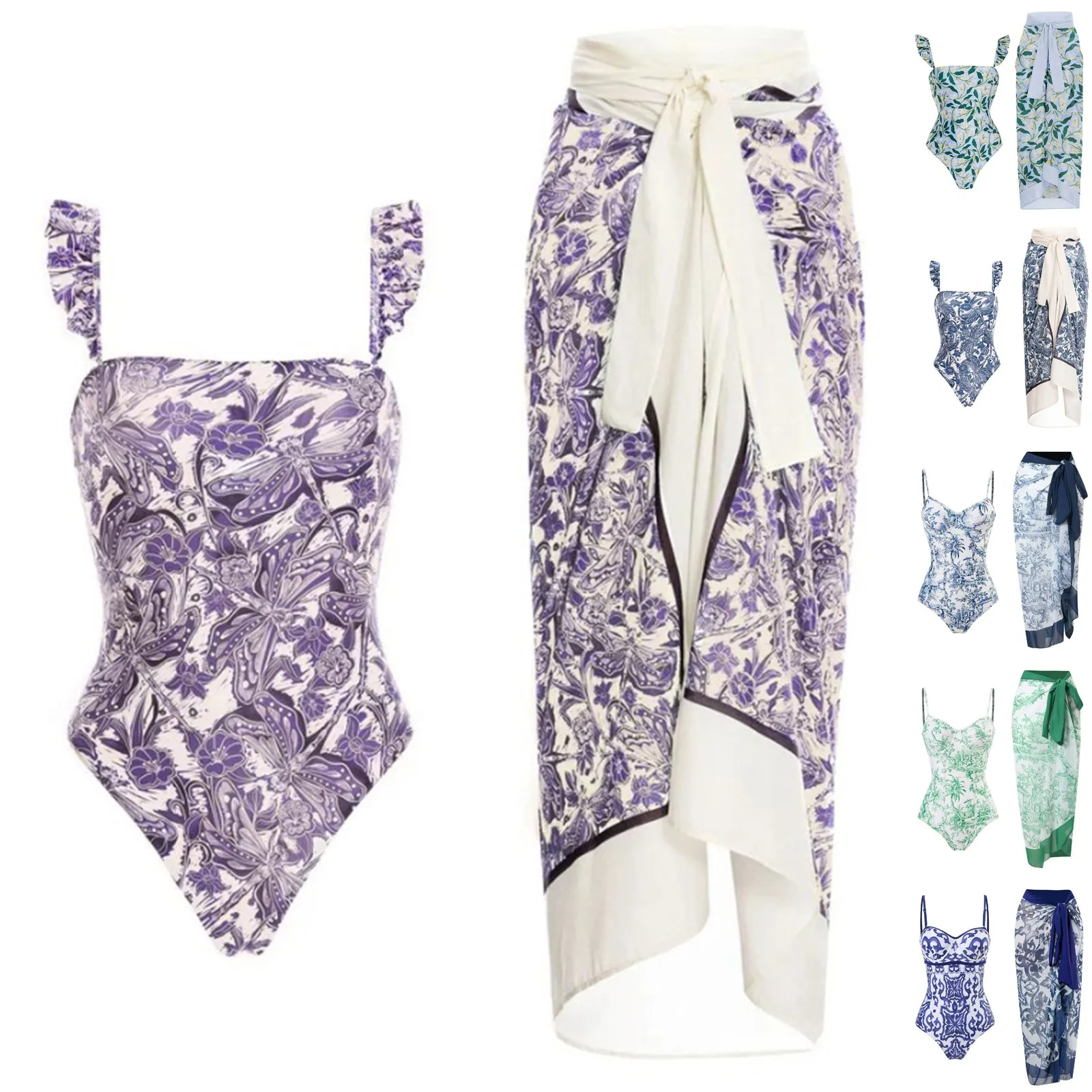 

Women's Sexy One-Piece With Printed Swimsuit Long Skirt Set Swimsuit Swimwear 2023 Women Bikini Beach Women'S Swimwear Women's