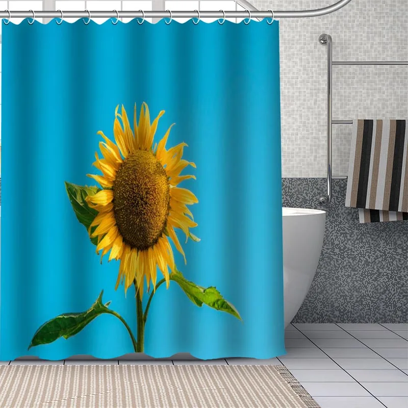 

Fresh Nature Sunflower Art Pattern Shower Curtain Bathroom Decoration Waterproof Polyester Fabric Bathtub Screen with Hooks