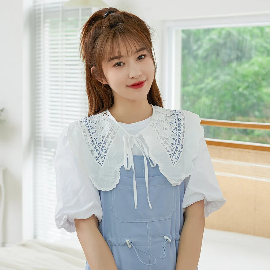 

Linbaiway Women Bowknots Lace Fake Collars Shirt Detachable Collars Shawl Ladies Hollow Embroidery False Collar Nep Kraagie