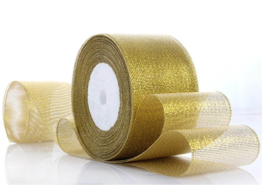 

48 ярдов 2 "(50 мм) ширина Золотой/Серебряный Металлический Блестящий ремешок Золотая лента мультяшный букет лента рукоделие Подарочная упако...