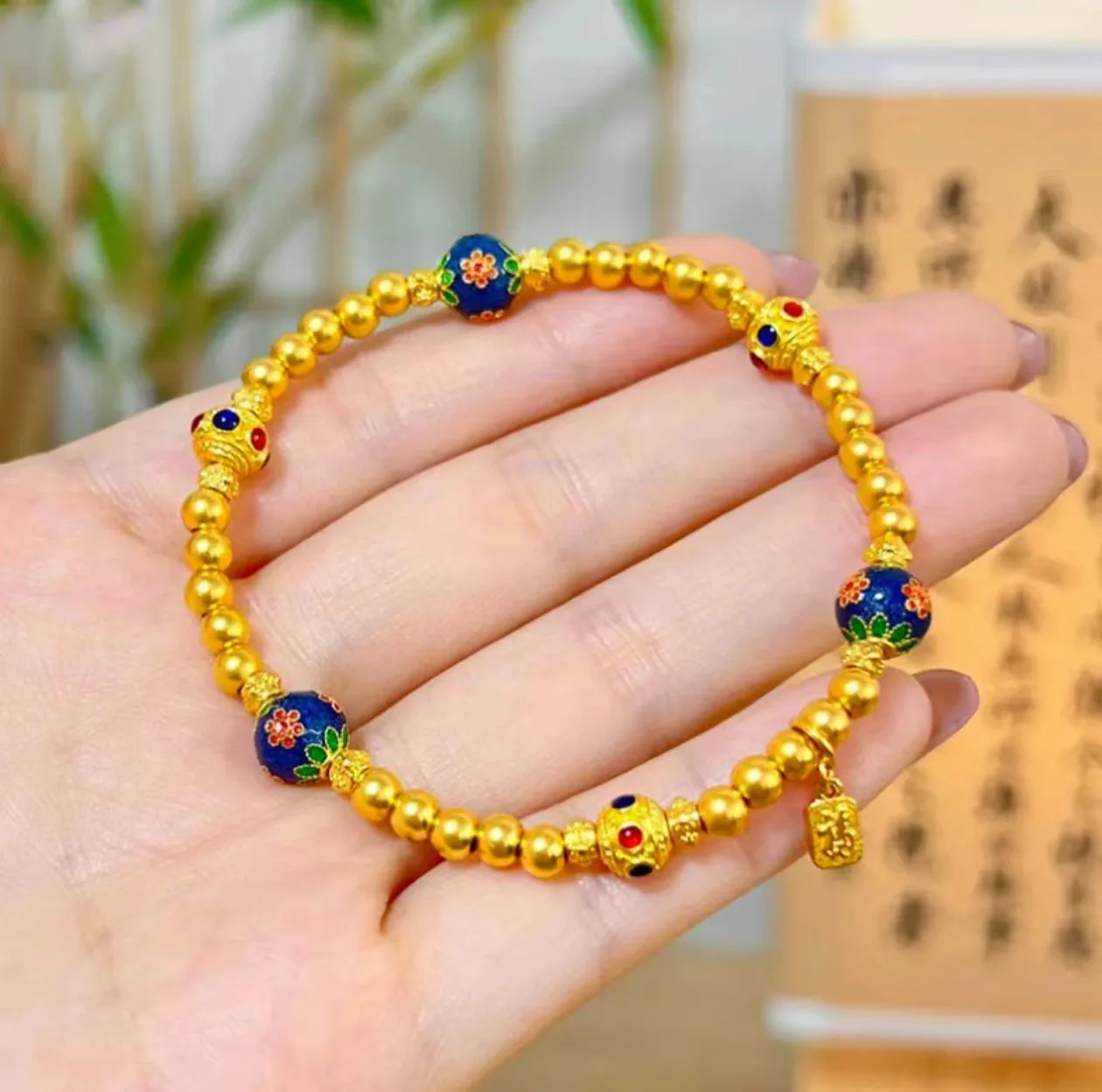 Роскошный эмалированный золотой несмываемый браслет ювелирный подарок на день