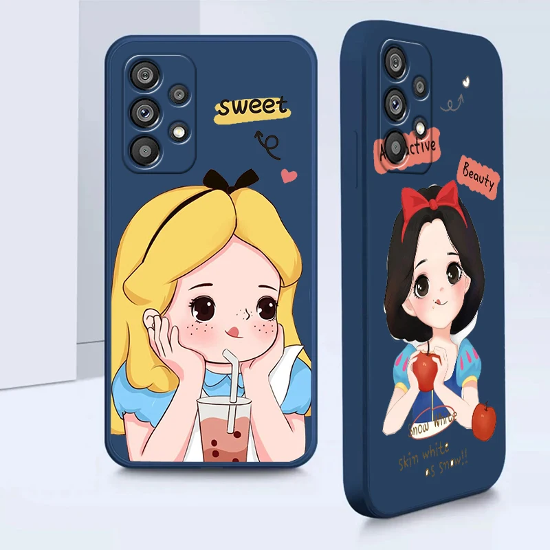 

Phone Case For Samsung Galaxy A73 A53 A33 A52 A32 A22 A71 A51 A21S A03S A50 5G Snow White Alice Disney Girl Liquid Rope Cover