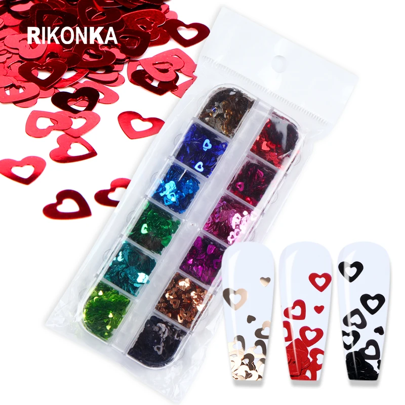 

Блестящие Блестки для ногтей, Пустые Подвески в виде любящего сердца, роскошные украшения в виде хлопьев для творчества, детали для дизайна ...