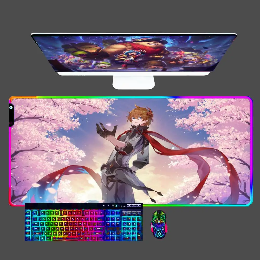 

Tartaglia Childe Genshin Impact RGB XXL Mouse Pad Gamer Large LED Computer Mousepad Carpet Gaming Accessories Keyboard Desk mat