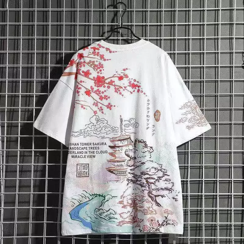 

national short-sleeved T-shirt male loose ins trend wild Chinese style tide couple five-point sleeve half-sleeved shirt