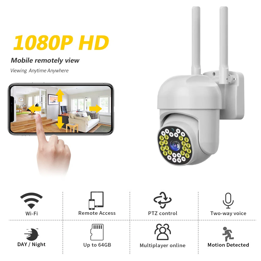 

IP-камера наружная беспроводная с 4-кратным увеличением, 1080P, PTZ, Wi-Fi, 2 МП, 3 Мп