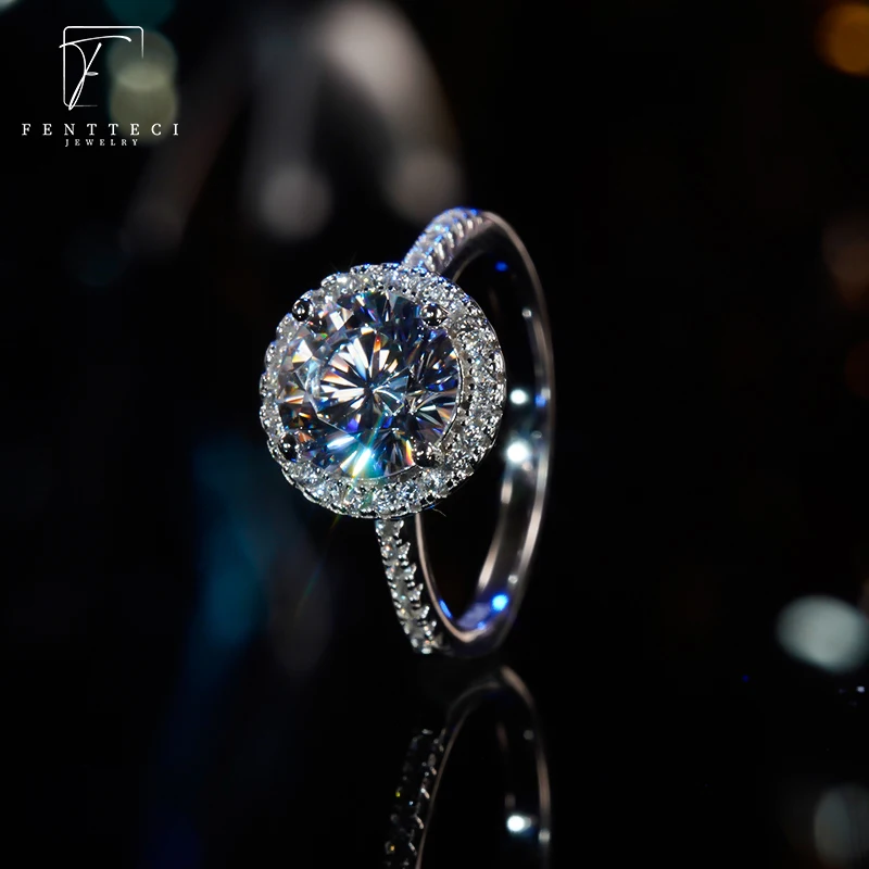 FENTTECI Classic 925 Sterling Silver 18k Gold Plated 100% Moissanite Ring 1 Carat Proposal Engagement Wedding Ring Fine Jewelry