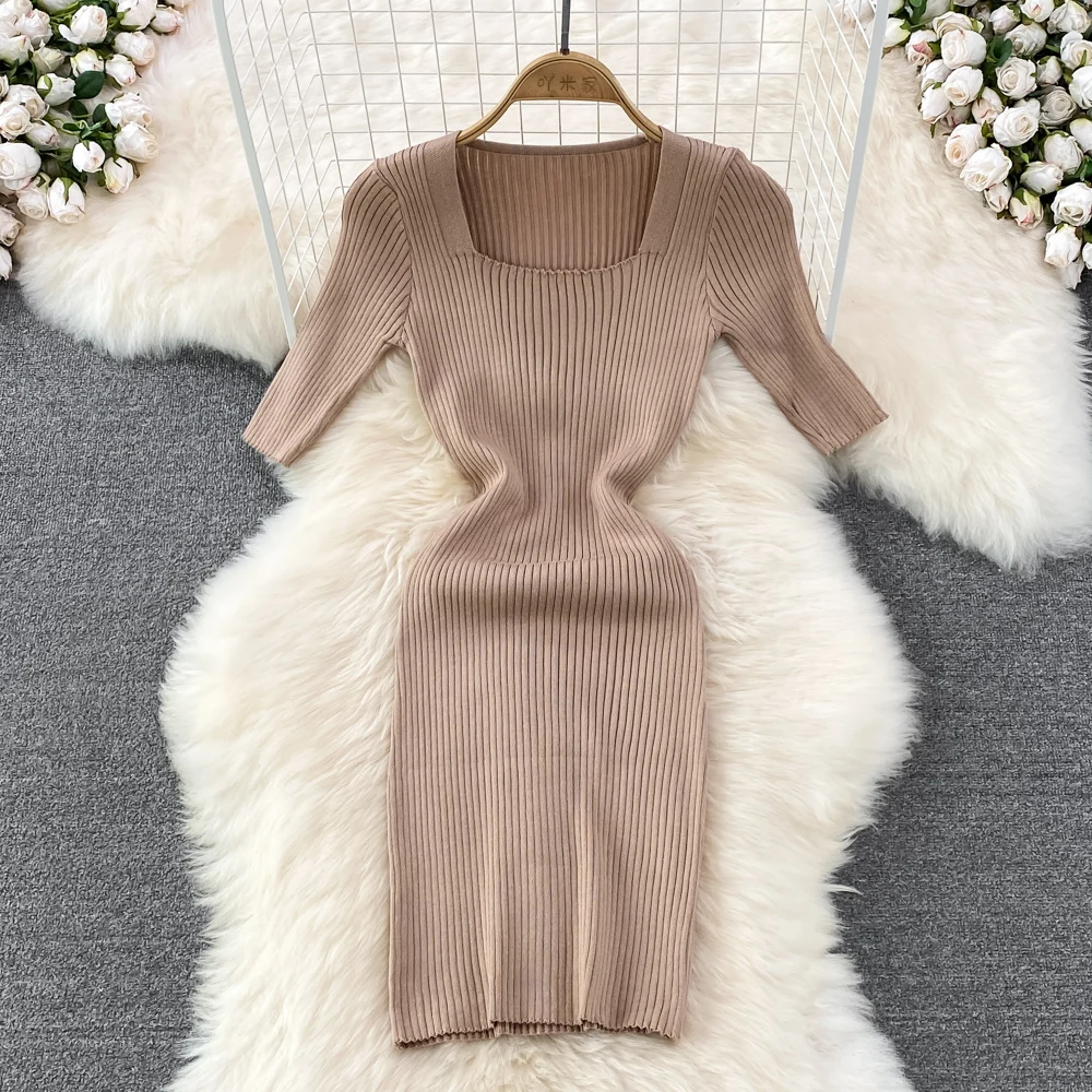 

Летнее модное сексуальное женское платье с квадратным вырезом, облегающее короткое трикотажное платье с ягодицами