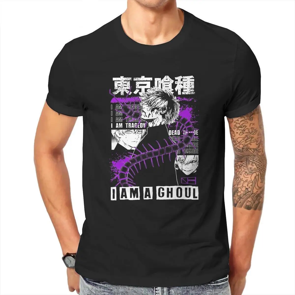Kaneki Ken Tokyo Ghoul  T Shirt for Men Pure Cotton Funny T-Shirts Crewneck Anime Manga Tees Short Sleeve Tops 6XL