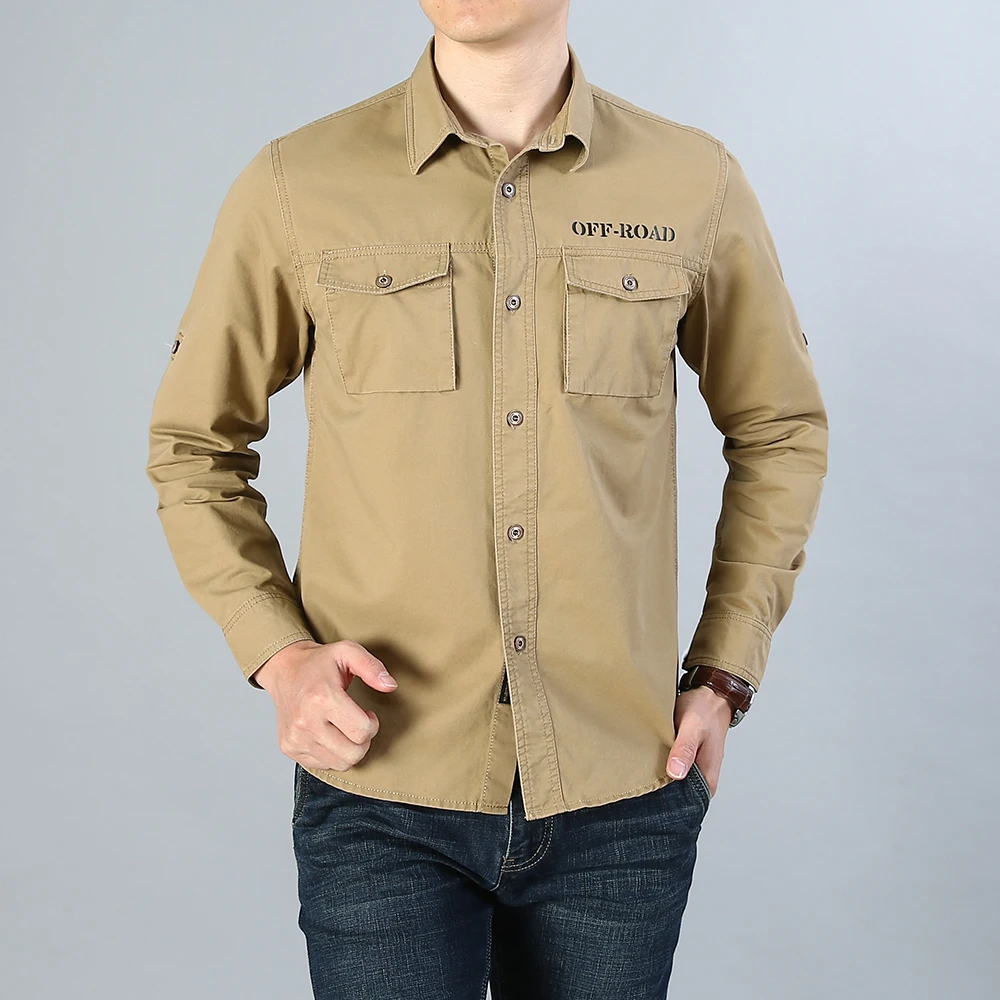 

Мужская тактическая рубашка, одежда на осень и зиму, Мужская классическая рубашка в стиле милитари с длинным рукавом, для внедорожника, 2 кармана, повседневная женская рубашка