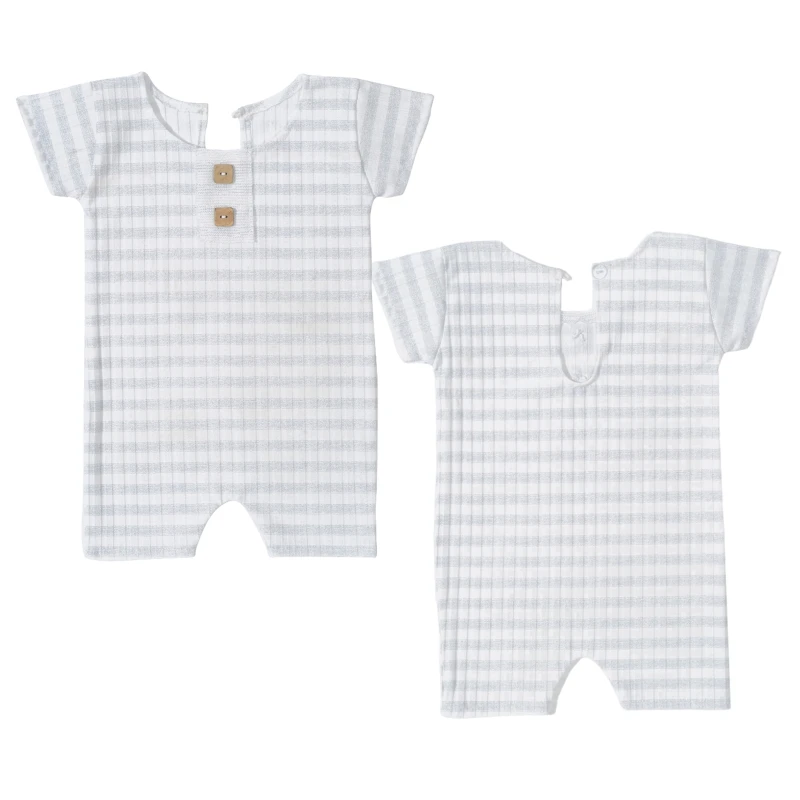 

Newborn Baby Photography Props Short Sleeve Rompers Striped Print Buttons Round Neck Infant Jumpsuit Toddler Onesie Costume