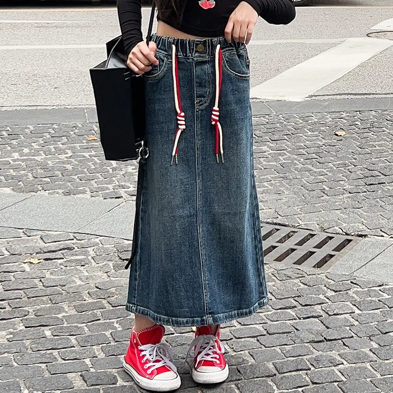 

Blue Skirt for Girls Autumn 2023 Fashion All-match Teen Kids Denim Skirt Mid-length Casual School Children Costumes 10 12 Years