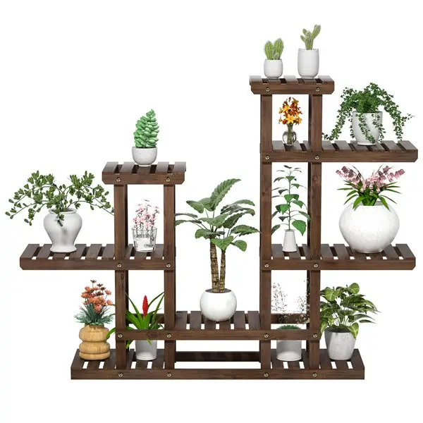 

6-Tier Wooden Flower and Plant Display Stand for Garden, 38" H, Brown