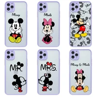 mickey minnie mouse phone case for iphone 13 12 11 pro max mini xs 8 7 plus x se 2020 xr light purple matte transparent cover