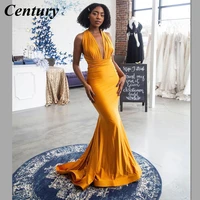 century gold v neck trumpt prom dresses mermaid floor length prom gown sexy wedding party dress formal dresses robe de soiree