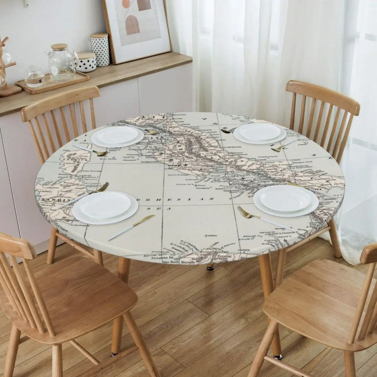 

Round Vintage Old Map Of Italy (1893) Table Cloth Waterproof Tablecloth 45"-50" Table Cover Backed with Elastic Edge