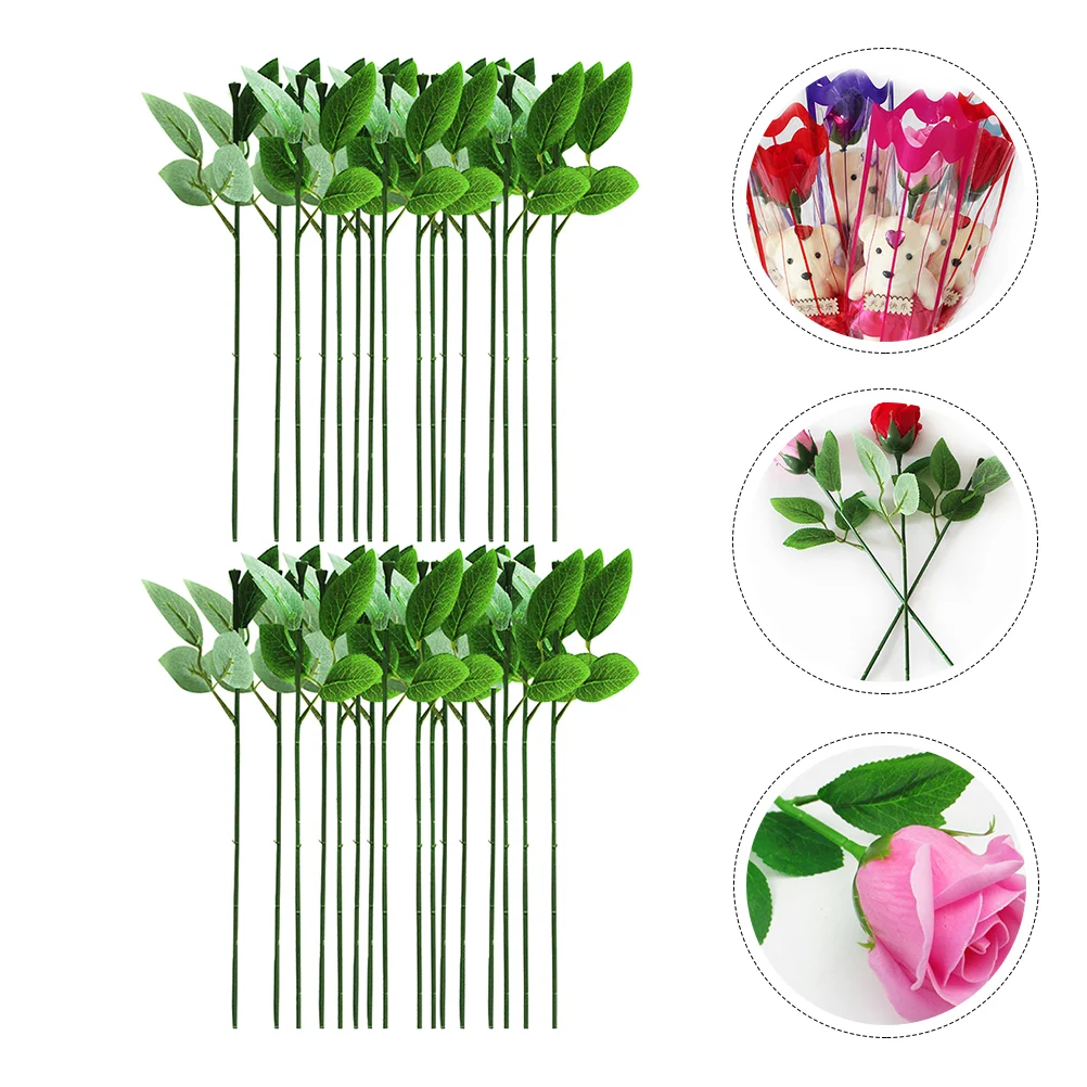 

40 Pcs Rose Stem Wedding Garland Artificial Leaves Stems Plastic Crafts Floral Wire DIY Fake Arrangement Floral Stem with Leaves