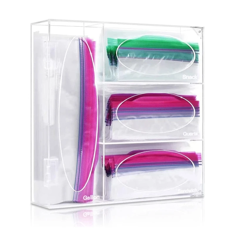 

Kitchen Acrylic Zipper Bag Drawer Organizer Food Storage Bag Holder for Sandwich Snap Refrigerator Slip Bag (clear)
