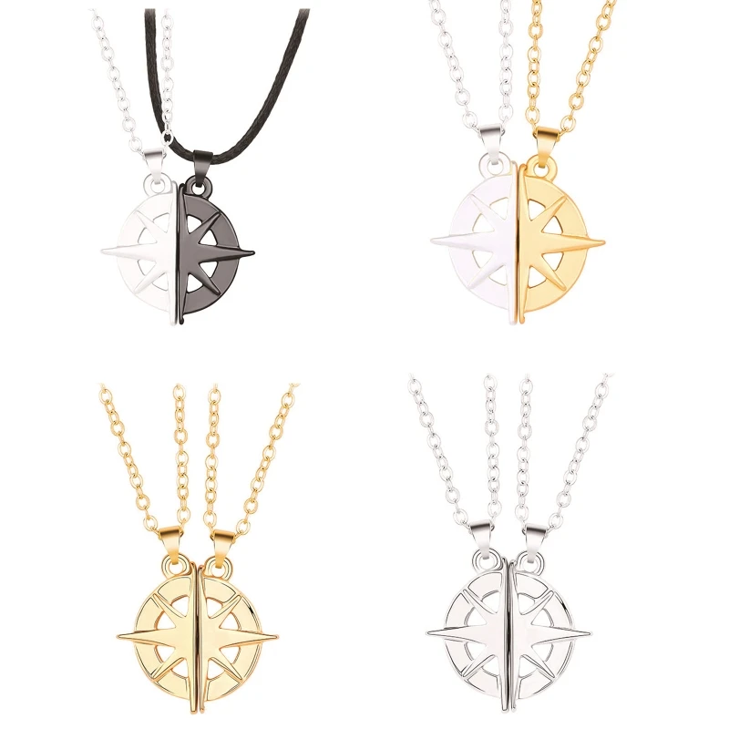 

2 Pcs Exquisite Six-pointed Star Couple Necklace Pendant Magnetic Clavicle Chain Jewelry Decoration Gift for Girls Boys