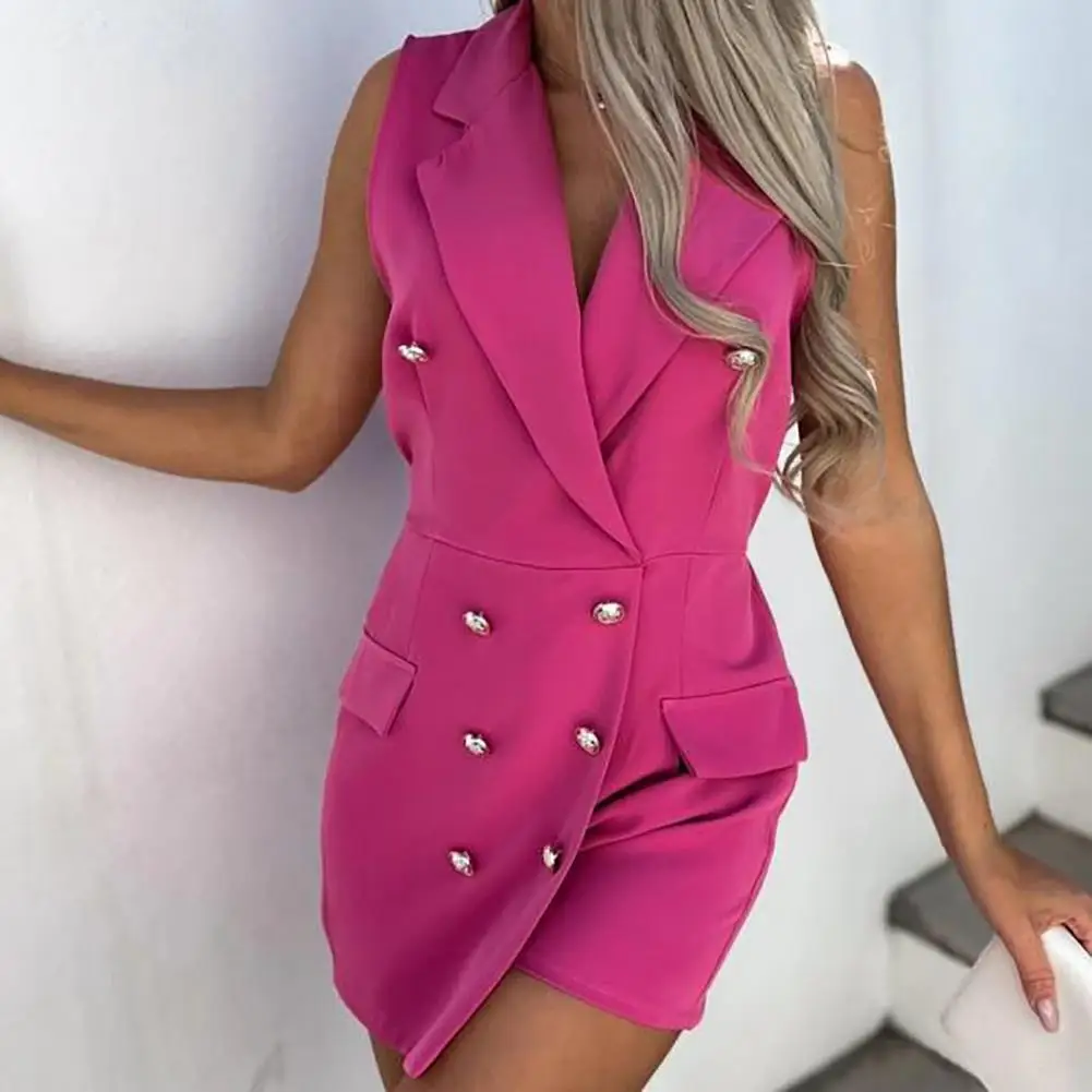 

2022 Lady Blazer Jumpsuit Lapel Sleeveless Elastic Waist Romper Double Breasted Pockets Summer Playsuit Overalls боди женское