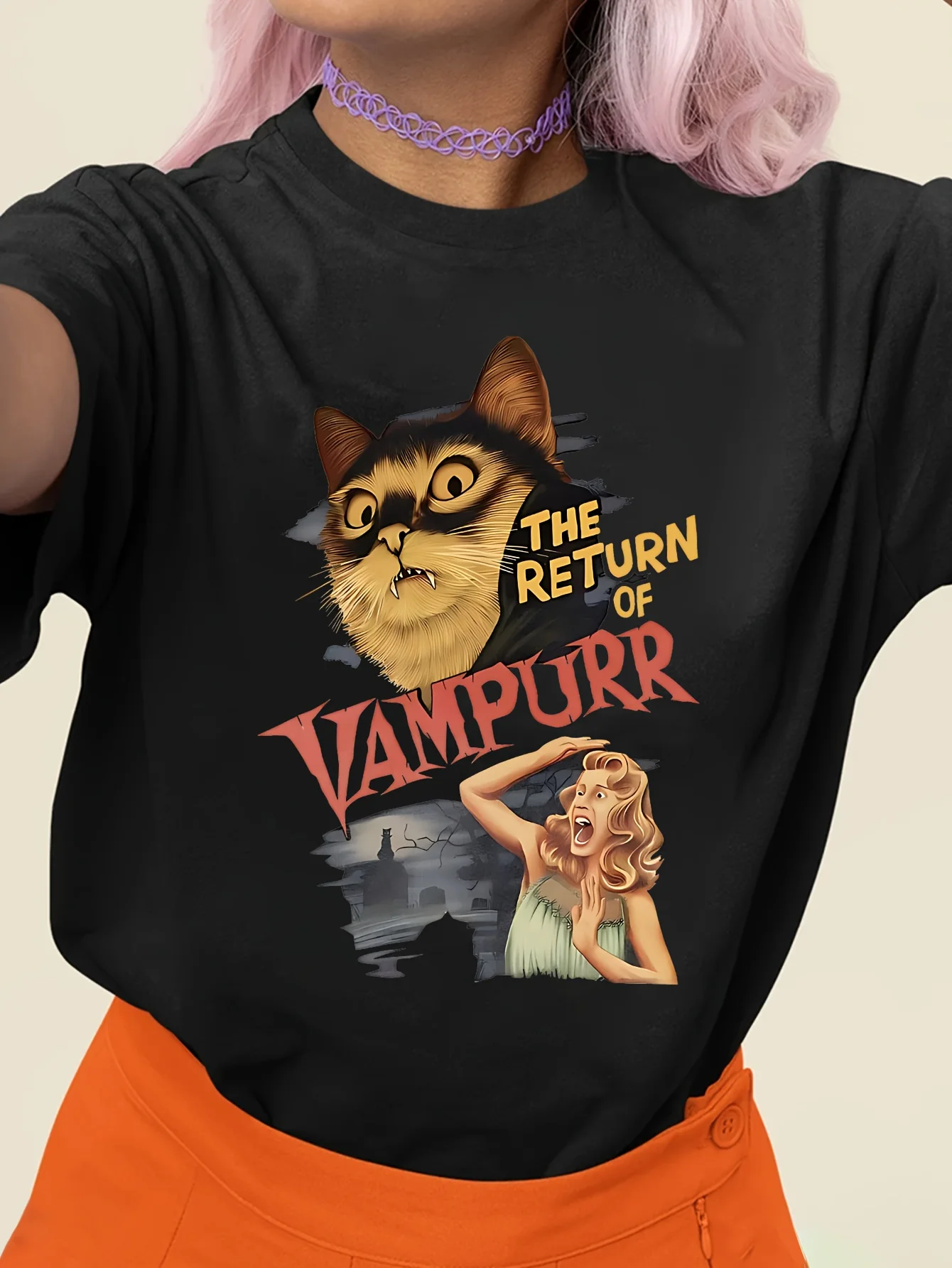 Футболка Больших Размеров С Кошачьим Принтом Повседневный Топ Круглым Вырезом И