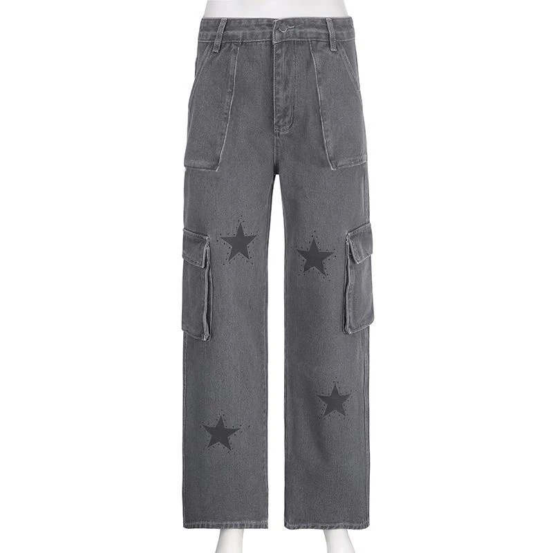 Vintage Y2k Cargo Women's Jeans Printed Women's Street Dress Aesthetic Holiday Leisure Fashion  Clothing High Waist Pants Women