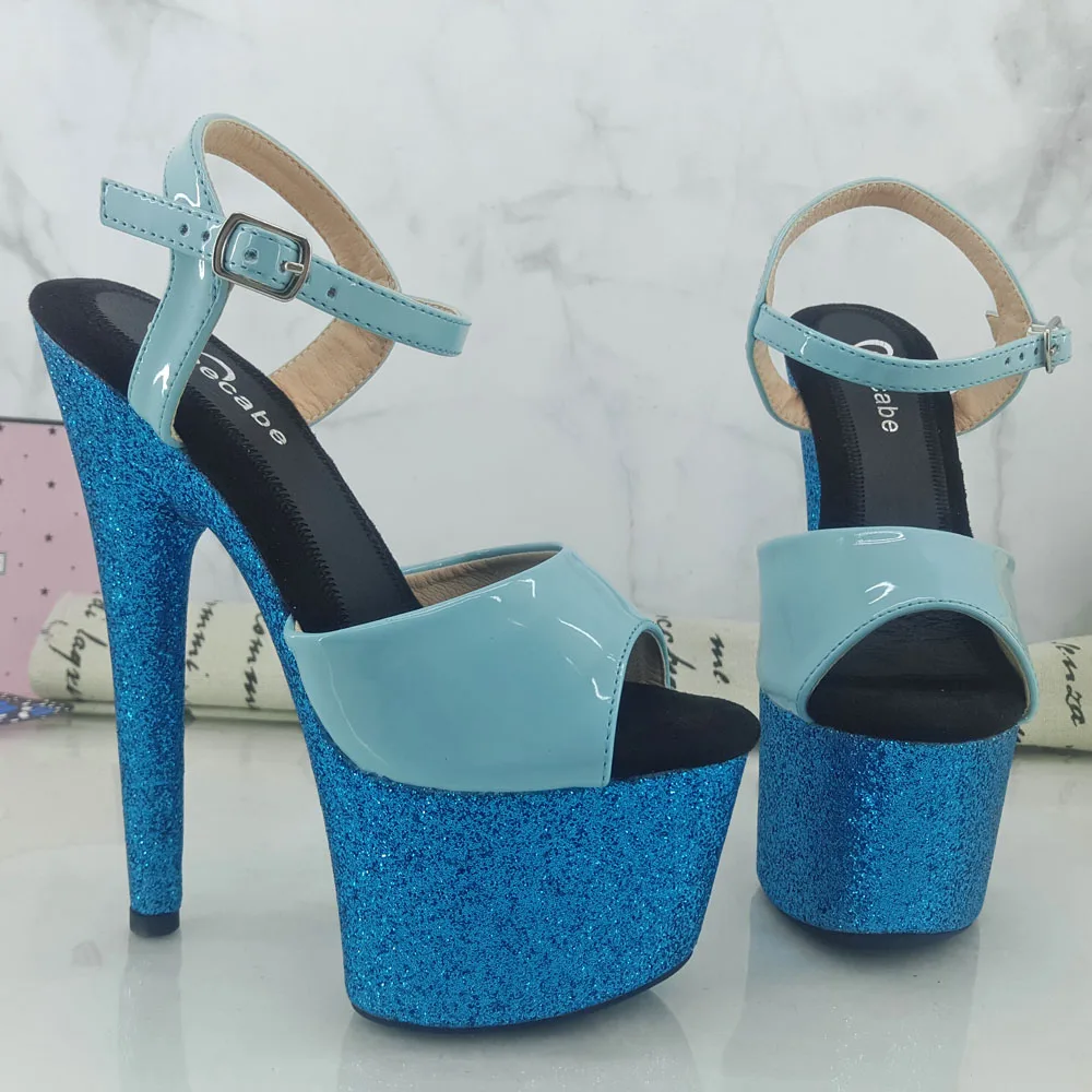 Leecabe 17cm/7inch Blue Glitter Heels fancy pole dance lady shoe high heel platform pole dance shoes