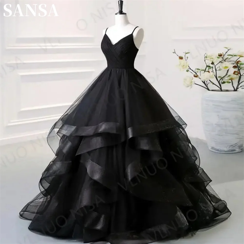 Sansa изящное многослойное черное кружевное вечернее платье трапециевидной формы