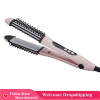 negative ion hot brush styler hair straightener tourmaline ceramic flat iron curling brush 3 in 1 hair straightener curling iron