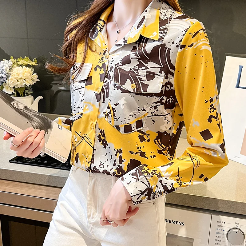 

Printing Women's Blouses Summer 2022 Chiffon Fashion Floral Shirts Loose Long Sleeves Korean Top Elegant New Casual Clothing