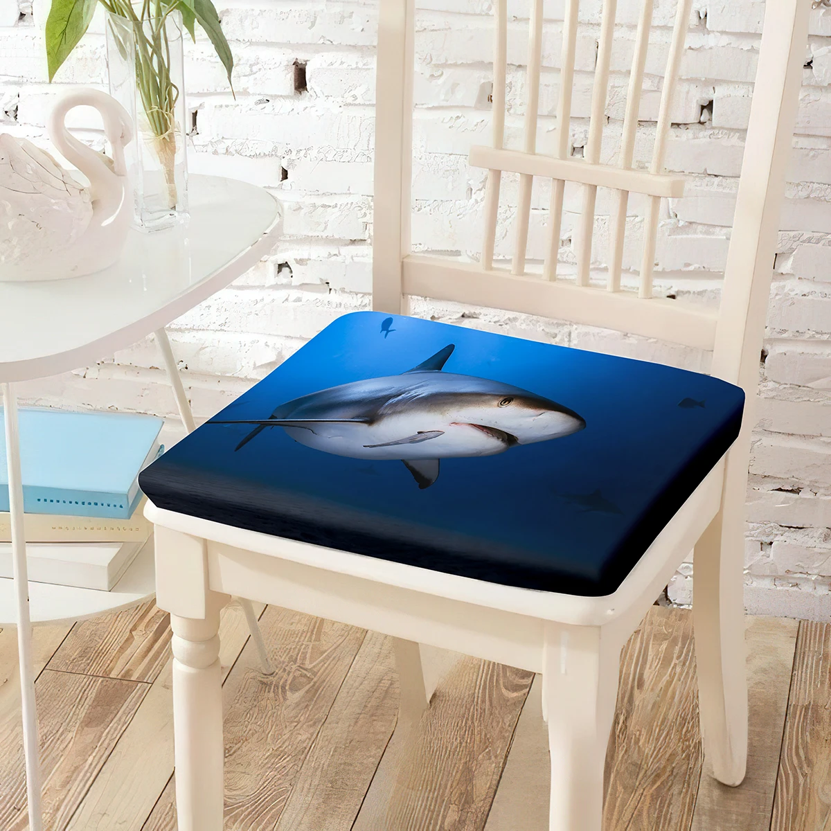 

Shark Sea Printed Chair Cushion Stretch Soft Mat Equipped with Invisible Zipper Chairs Pad for RV Vacation Home Indoor Decor