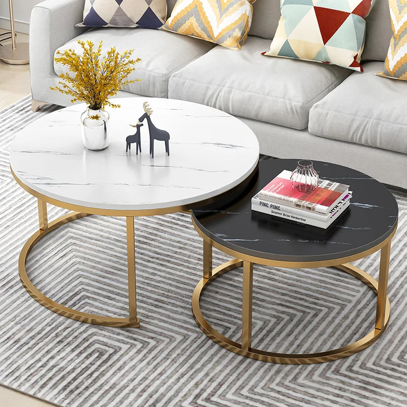 2 in 1 Living room coffee tables marble texture wooden combination furniture round tea table durable table
