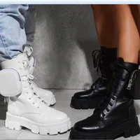 2020 New product Pocket Motorcycle Boots Women Platform Shoes Lace Up Thick-soled Black Military Shoes Woman Half Botas Mujer